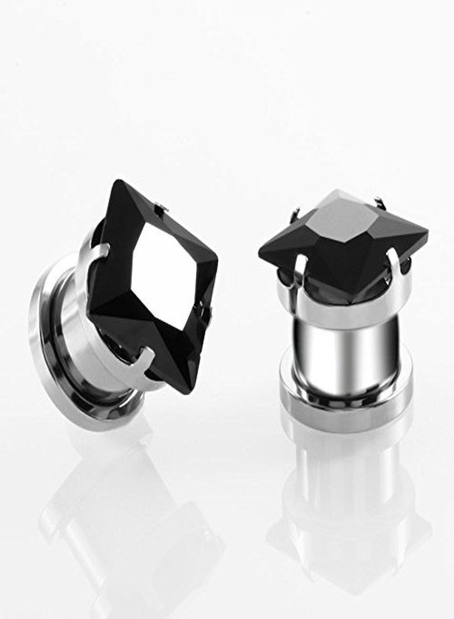IPINK-Punk 6g- 00g Stainless Steel Cubic Zirconia Screw Tunnels Ear Stretcher Plugs Piercing Gauge 2 Pairs Set (2 Pairs (Black+Clear) of 0 Gauge(8mm)) - Image 2