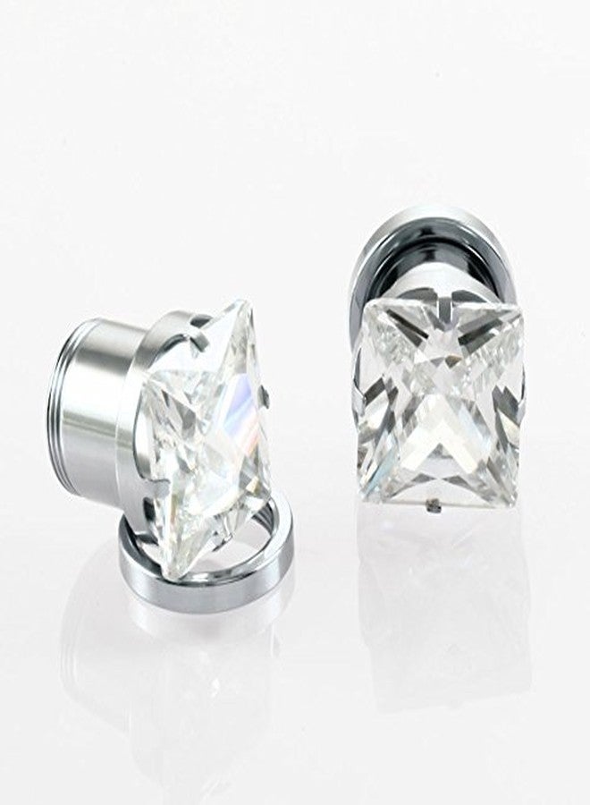 IPINK-Punk 6g- 00g Stainless Steel Cubic Zirconia Screw Tunnels Ear Stretcher Plugs Piercing Gauge 2 Pairs Set (2 Pairs (Black+Clear) of 0 Gauge(8mm)) - Image 3