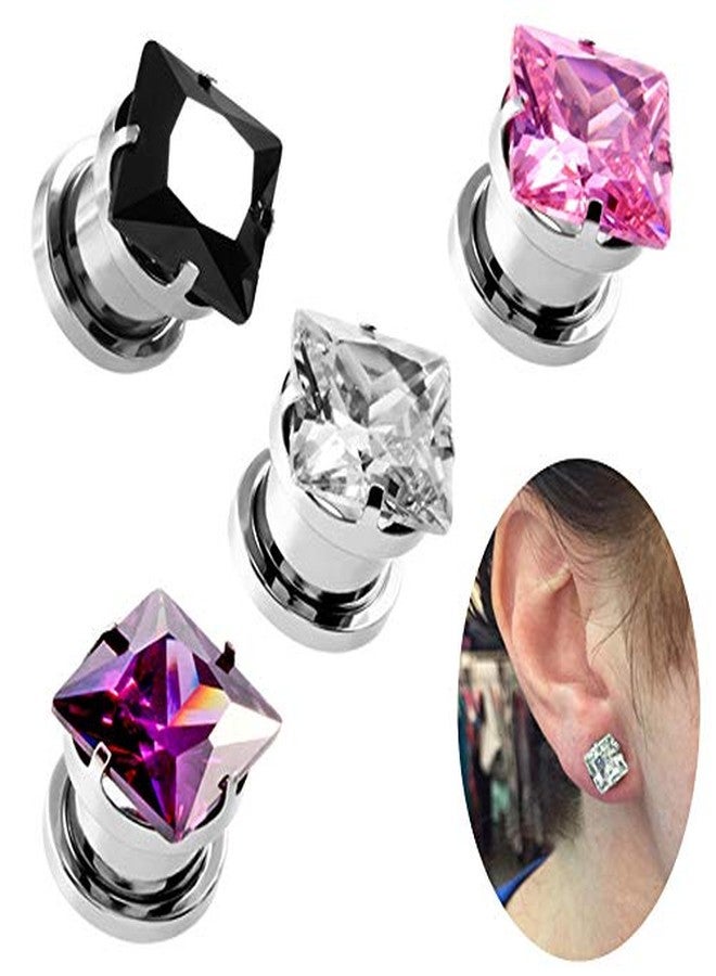 IPINK-Punk 6g- 00g Stainless Steel Cubic Zirconia Screw Tunnels Ear Stretcher Plugs Piercing Gauge 2 Pairs Set (2 Pairs (Black+Clear) of 0 Gauge(8mm)) - Image 4