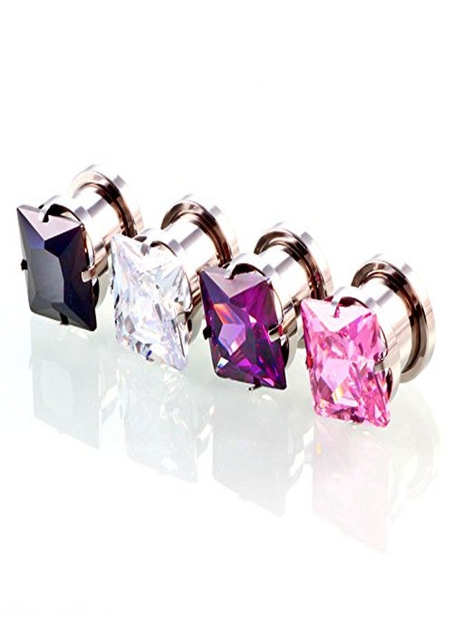 IPINK-Punk 6g- 00g Stainless Steel Cubic Zirconia Screw Tunnels Ear Stretcher Plugs Piercing Gauge 2 Pairs Set (2 Pairs (Black+Clear) of 0 Gauge(8mm)) - Image 5