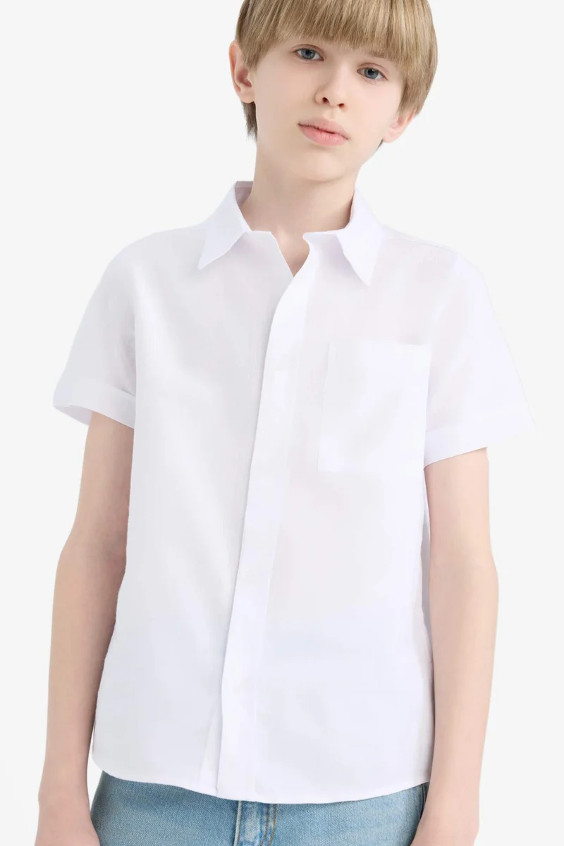 ديفاكتو Boy Regular Fit Polo Collar Linen Look Shirt