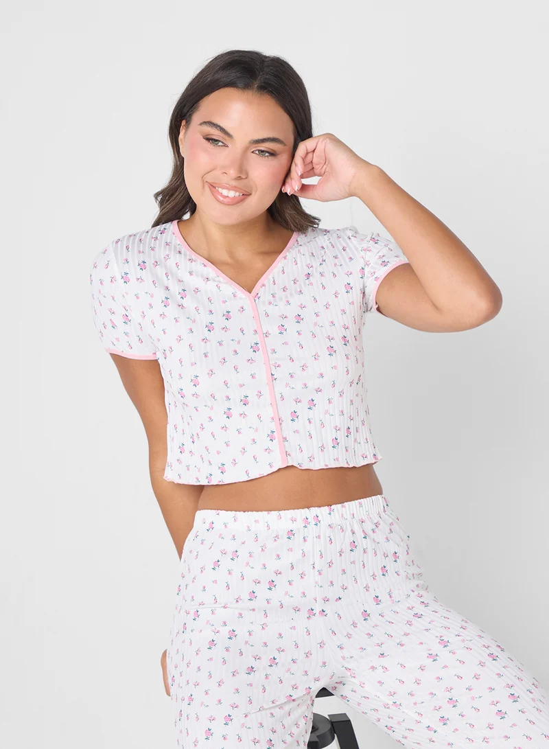 Ginger Floral Print T-Shirt & Pyjama Set