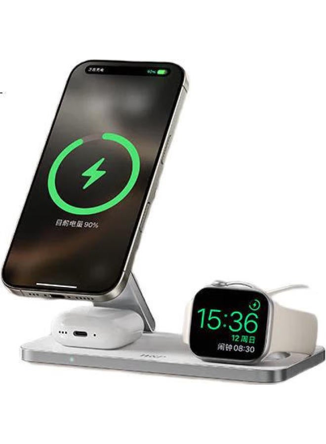 WP W&P Apple 3-In-1 Wireless Charger Qi2 Certified Support 15W Magnetic Fast Charging Desktop Stand Base For Iphone 16 Pro Max Earphones Watch Iwatchwp - Image 2