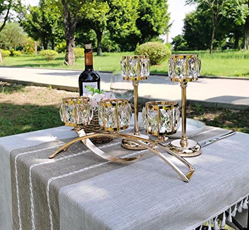 KEHAIL 3 Arms Crystal Candle Holders, Arch Candlestick Table Candelabras Centerpieces for Wedding, Dinning Room, Cabinet Ornaments, Home Decoration, Gift (3-arm Arched Set, Gold) - Image 3