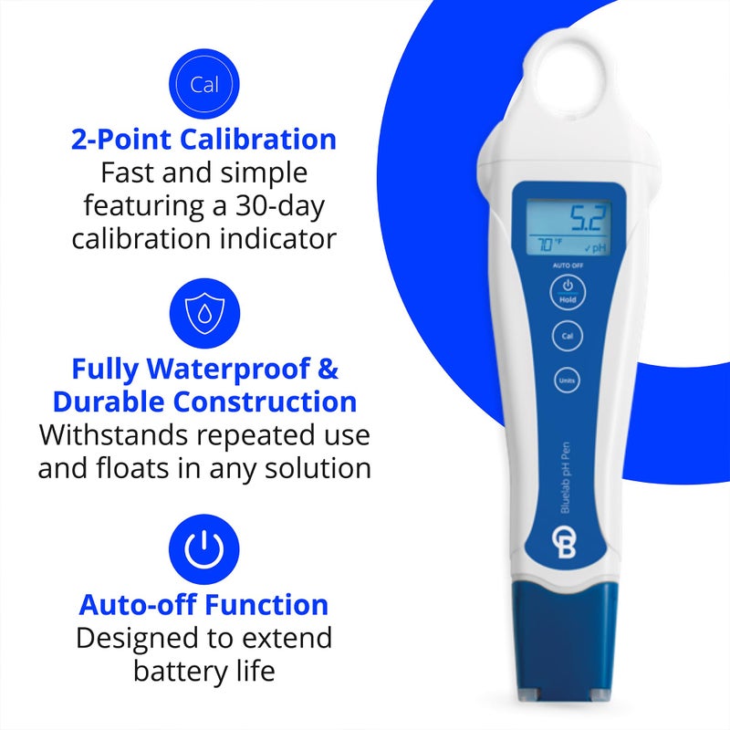 Bluelab pH Pen Meter and Probe Care Kit pH with Calibration Supplies, Storage Solution & Brush, Reliable Digital Tester for pH, Temperature in Growing Solutions, Optimal Plant Health and Yield - Image 4