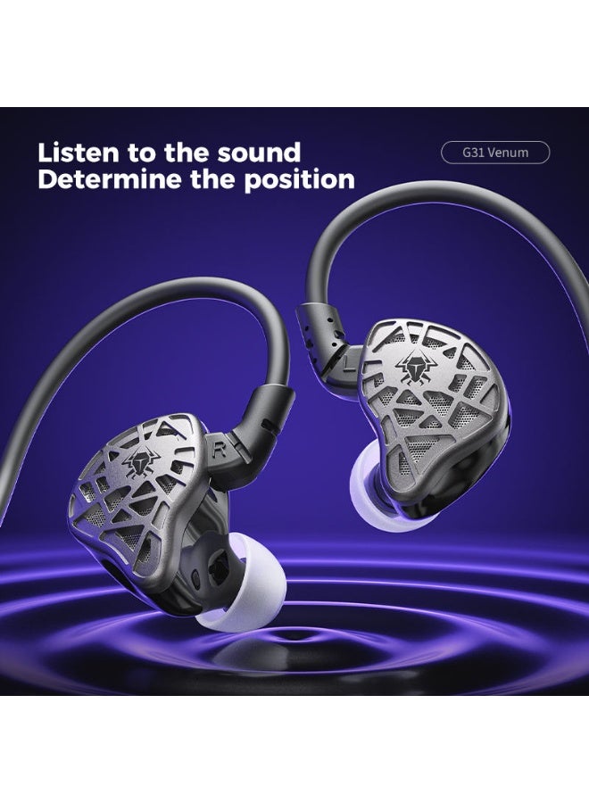 Plextone G31 Gaming Headphones 3.5mm In-Ear Earphones with Ear Hook Drop-Resistant HIFI Bass Earphones E-Sports Headphones Monitoring Headset with Microphone, Bass Sound, Noise Cancelling, Black - Image 3