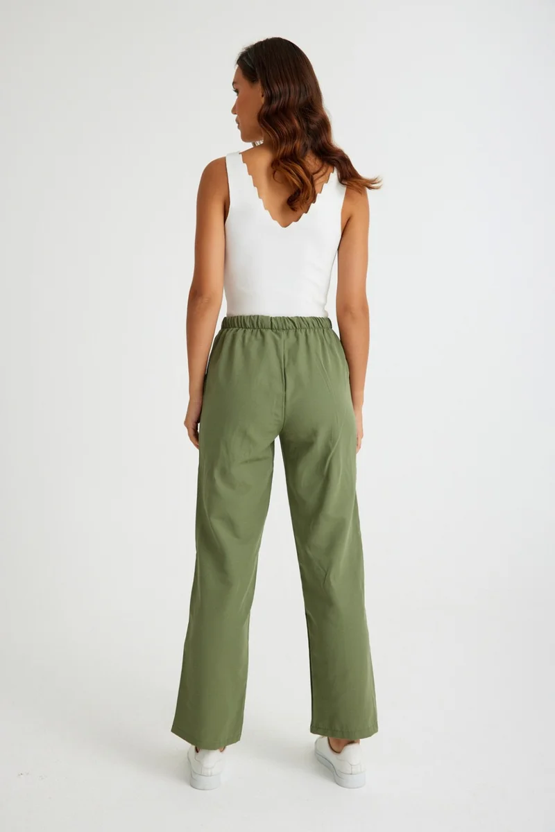 Barbora Linen Casual Trousers with Waist Tie LN14HAKI9