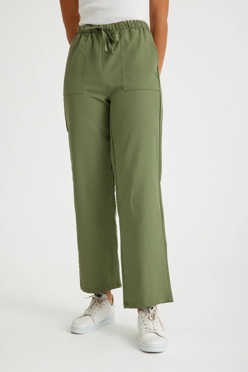 Barbora Linen Casual Trousers with Waist Tie LN14HAKI9