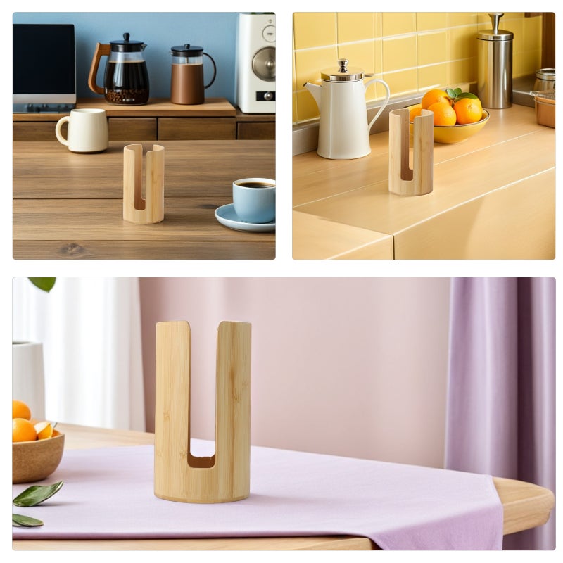 Bamboo Bathroom Cup Dispenser with Stylish Light Brown Finish for Countertop Storage Organizer - Image 3