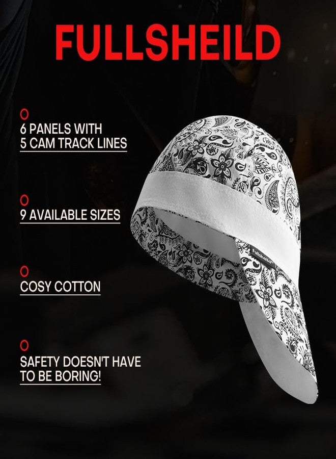 Fullsheild Reversible Welding Cap Flame Resistant CAT 2 Protective FR Welder Hats 6 Pannel Lightweight Printed for Men Women Paisley Black 7 1/2 - Image 3