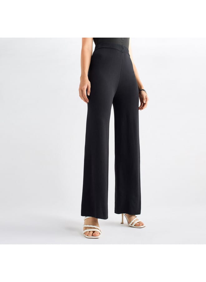 Splash FAV Solid Wide Leg Pants with Ribbed Waistband - Image 1