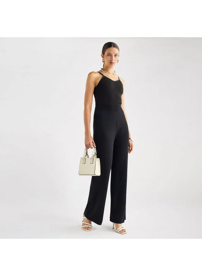 FAV Solid Wide Leg Pants with Ribbed Waistband