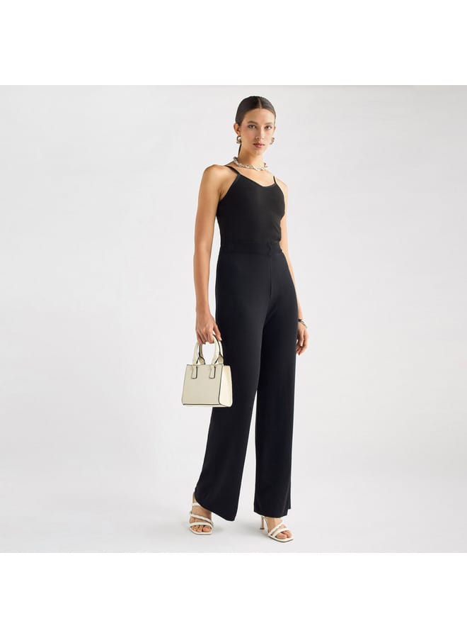 Splash FAV Solid Wide Leg Pants with Ribbed Waistband - Image 2