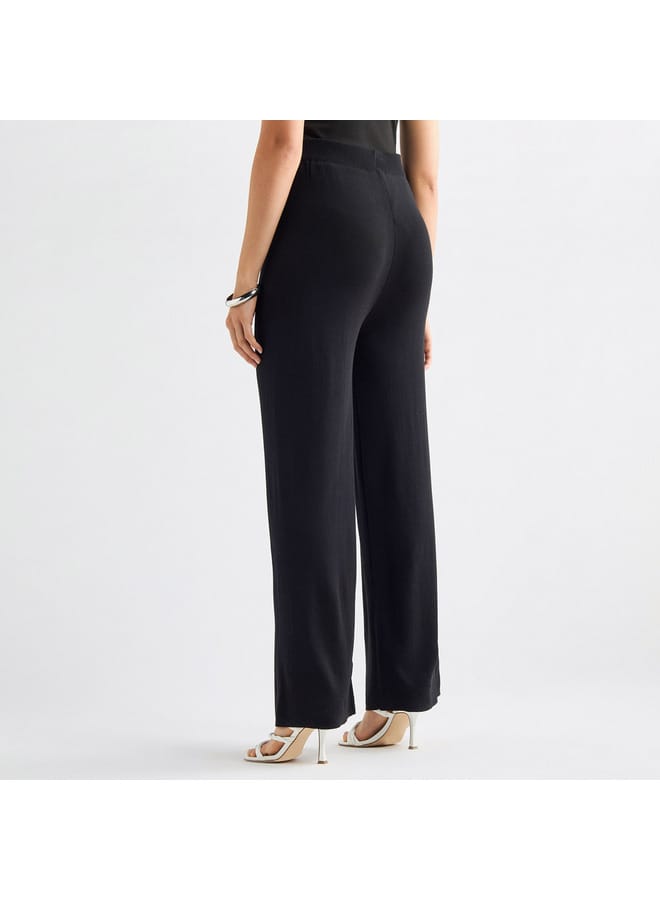 Splash FAV Solid Wide Leg Pants with Ribbed Waistband - Image 3