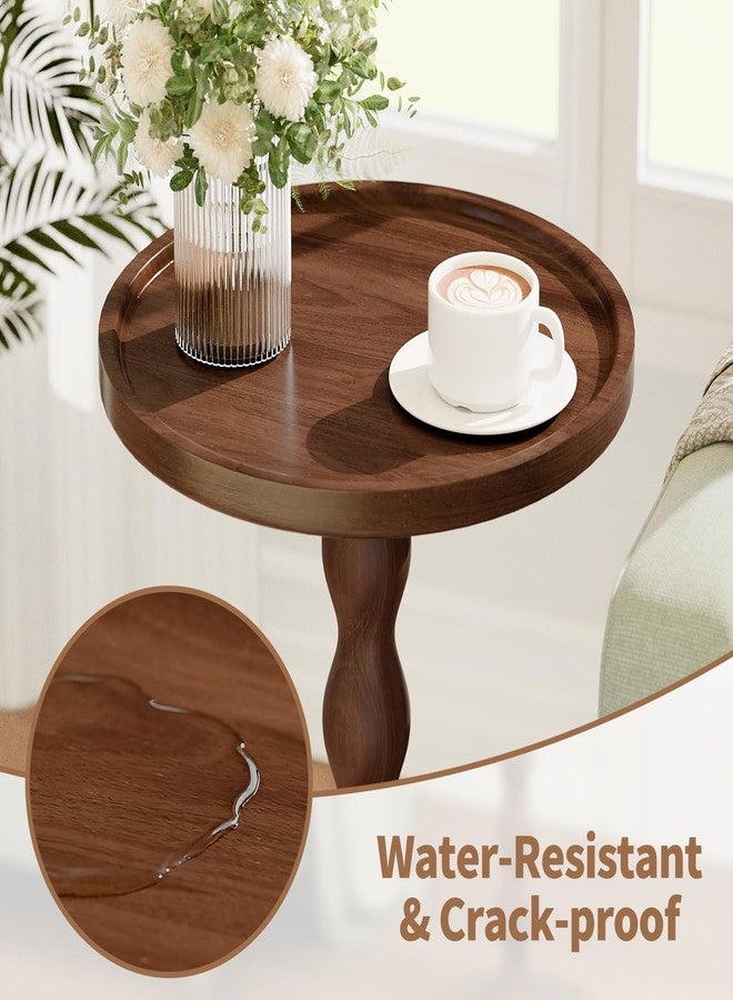 EVAWOO Small Round Side End Table - Solid Wood Accent Drink Table for Living Room, Modern Bedside Coffee Table Nightstand with Pedestal, Vintage Corner Couch Tables for Bedroom Small Spaces, Rustic Brown - Image 3