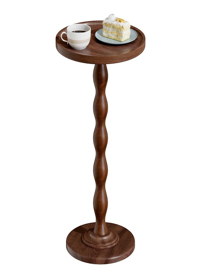 EVAWOO Small Round Side End Table - Solid Wood Accent Drink Table for Living Room, Modern Bedside Coffee Table Nightstand with Pedestal, Vintage Corner Couch Tables for Bedroom Small Spaces, Rustic Brown - Image 1