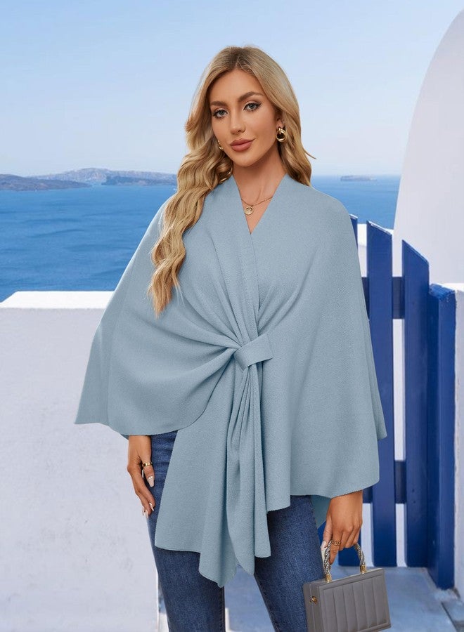 PULI Women's Elegant Shawl Wraps Soft Open Front Poncho Sweater for Spring Fall Winter blue - Image 3