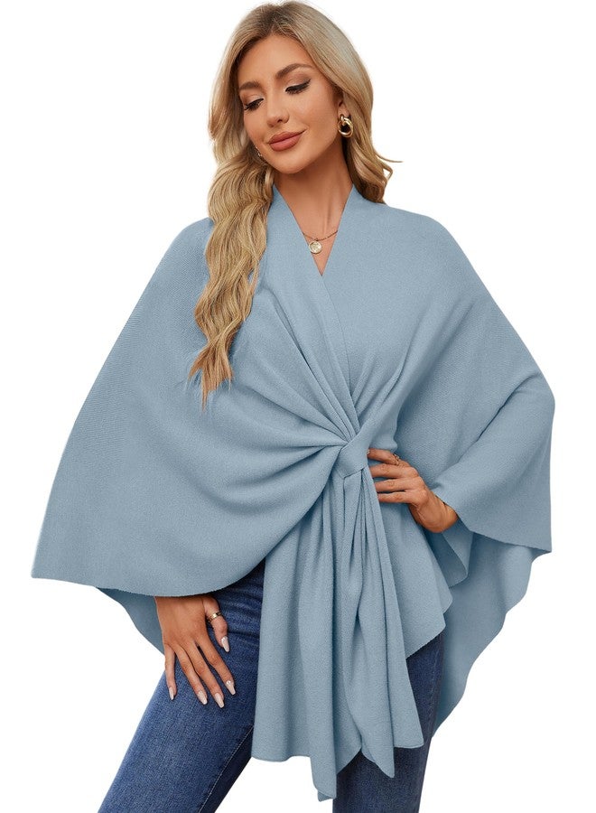 PULI Women's Elegant Shawl Wraps Soft Open Front Poncho Sweater for Spring Fall Winter blue - Image 1