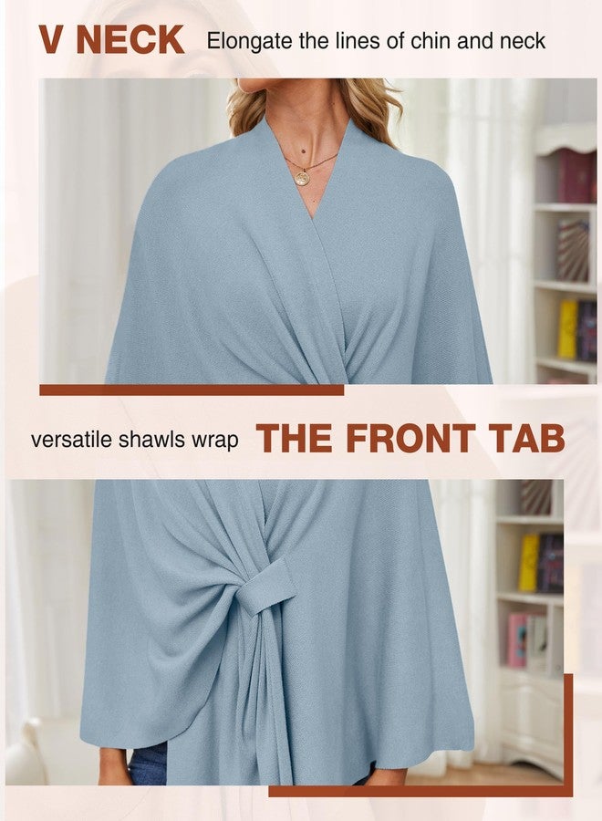 PULI Women's Elegant Shawl Wraps Soft Open Front Poncho Sweater for Spring Fall Winter blue - Image 5