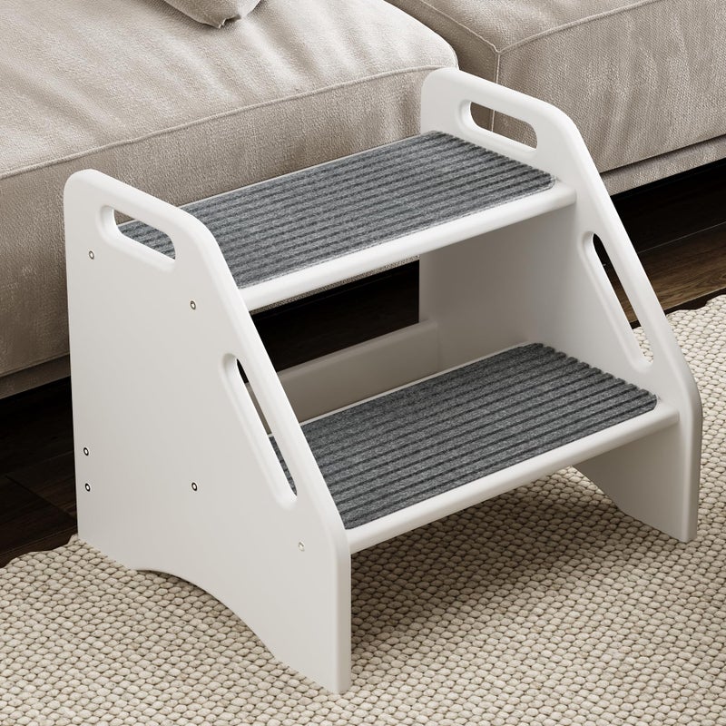 AMBIRD Wooden Step Stool with Washable and Removable Mats, Toddler Step Stools 300 lbs Capacity with Non-Slip Pads and Handles, Kid Step Stool for Kitchen, Bathroom, Bedroom (White with Gray Mats) - Image 1