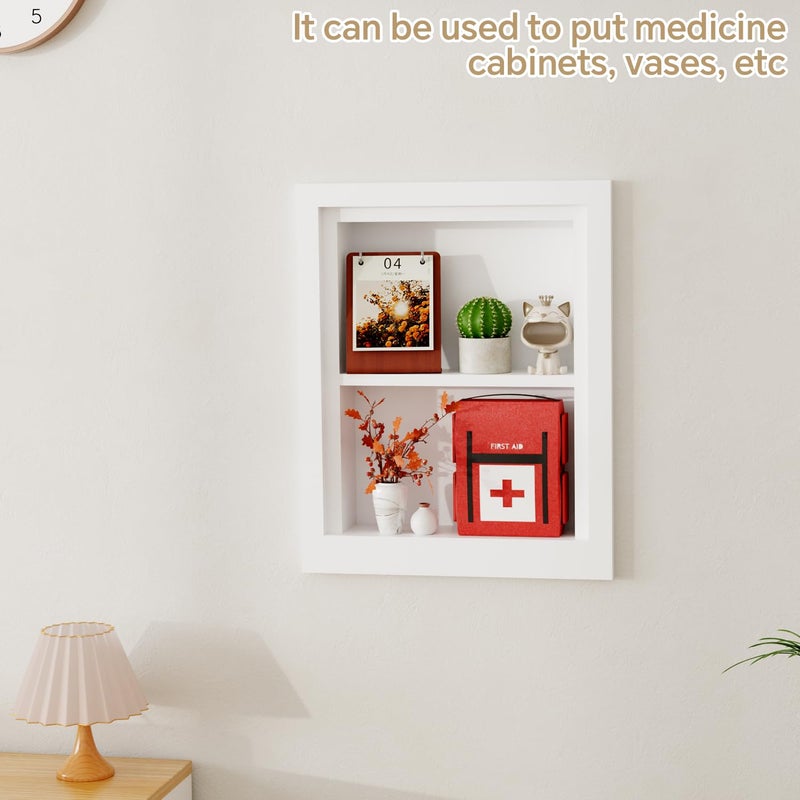 BPMFDTNL Solid Wood 14 X 18 Recessed Medicine Cabinet,2-Tier, Medicine Cabinet Organizer,Wall Niche, Bathroom Wall Cabinet, recessed bathroom Cabinet,Recessed Wall Cabinet, Bathroom Cabinet With Storage, White - Image 5