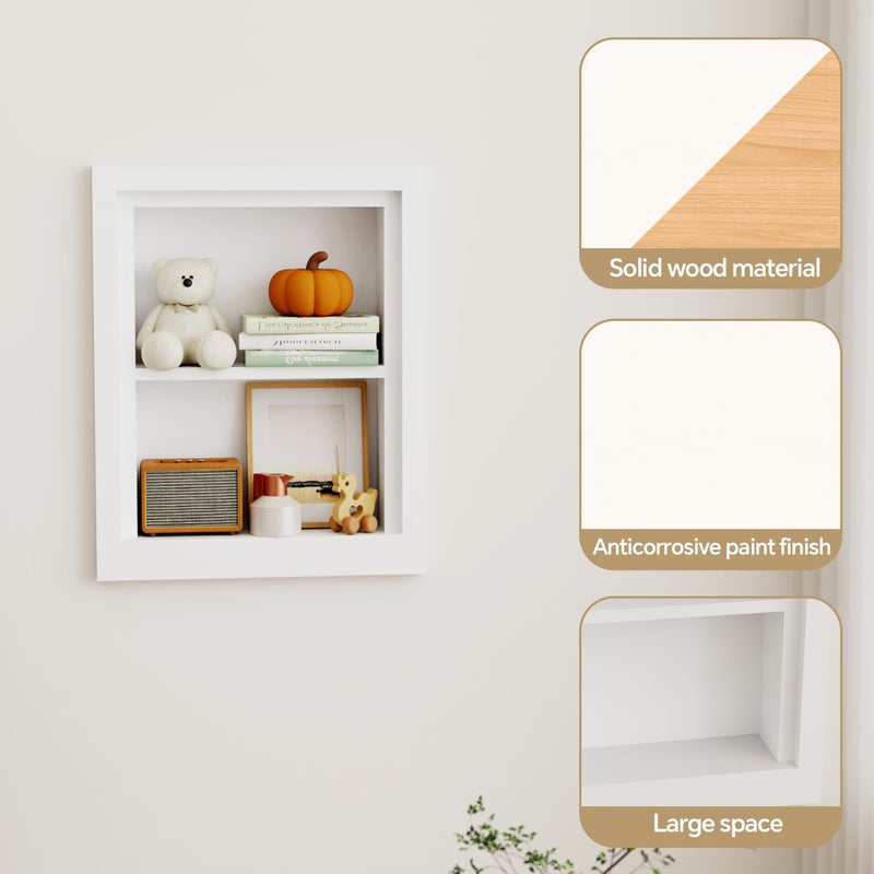 BPMFDTNL Solid Wood 14 X 18 Recessed Medicine Cabinet,2-Tier, Medicine Cabinet Organizer,Wall Niche, Bathroom Wall Cabinet, recessed bathroom Cabinet,Recessed Wall Cabinet, Bathroom Cabinet With Storage, White - Image 3