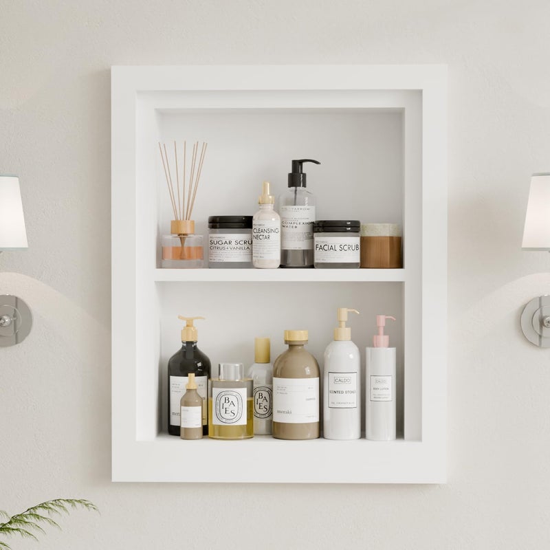 BPMFDTNL Solid Wood 14 X 18 Recessed Medicine Cabinet,2-Tier, Medicine Cabinet Organizer,Wall Niche, Bathroom Wall Cabinet, recessed bathroom Cabinet,Recessed Wall Cabinet, Bathroom Cabinet With Storage, White - Image 1