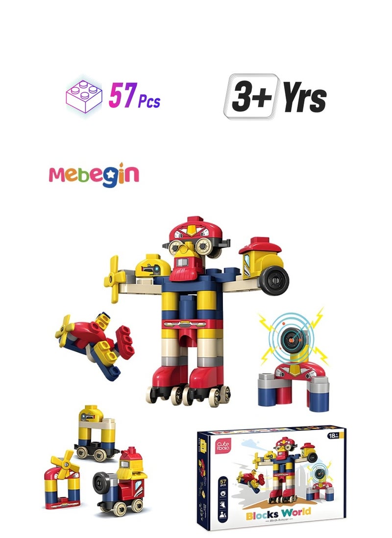 MEBEGIN 57PCS DIY Robot Building Blocks Set, Educational STEM Toy, Creative Construction Toy, Fine Motor Skills Toys, Fun Montessori Toys for Kids Aged 18 Months＋, Ideal Gift for Kids who Love Construction Games and Robotics  - Image 1