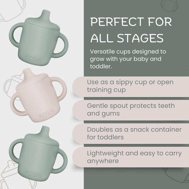 Kidsco Silicone Sippy Cups with Easy Grip Transition Handles and a Soft Spout A Non Toxic No Spill Unbreakable Training Cup 150ml5oz 2PACK Green and Sandy Shore - Image 3