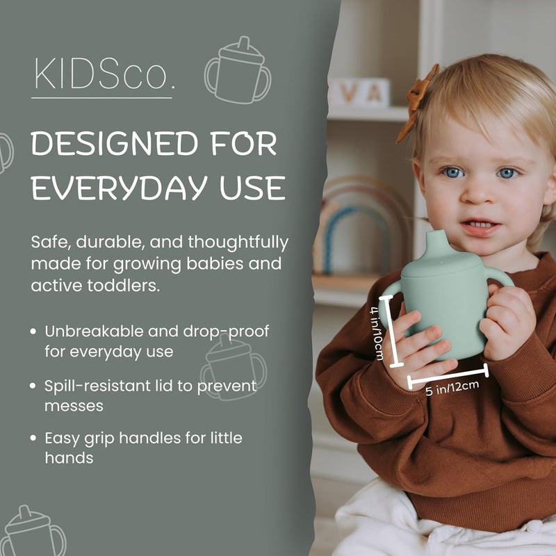 Kidsco Silicone Sippy Cups with Easy Grip Transition Handles and a Soft Spout A Non Toxic No Spill Unbreakable Training Cup 150ml5oz 2PACK Green and Sandy Shore - Image 2