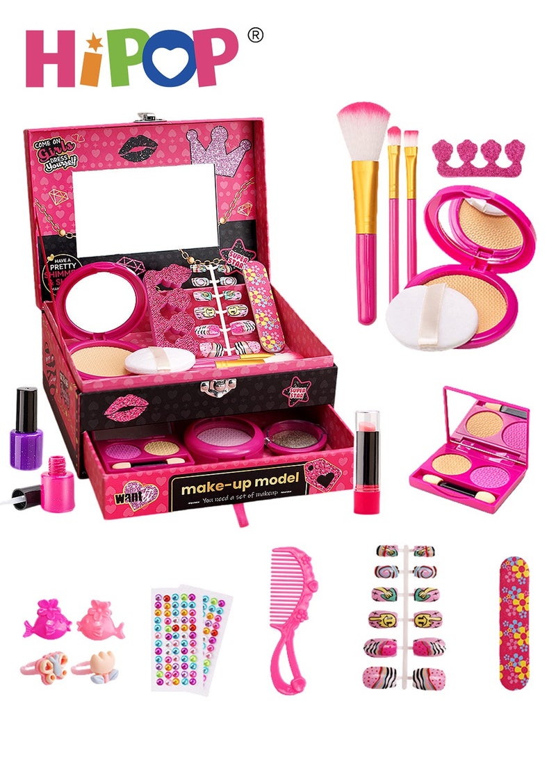 HIPOP - Makeup Set for Girl,Portable Cosmetics Toys with Washable and Nontoxic,Girls Pretend Play Gift - Image 1