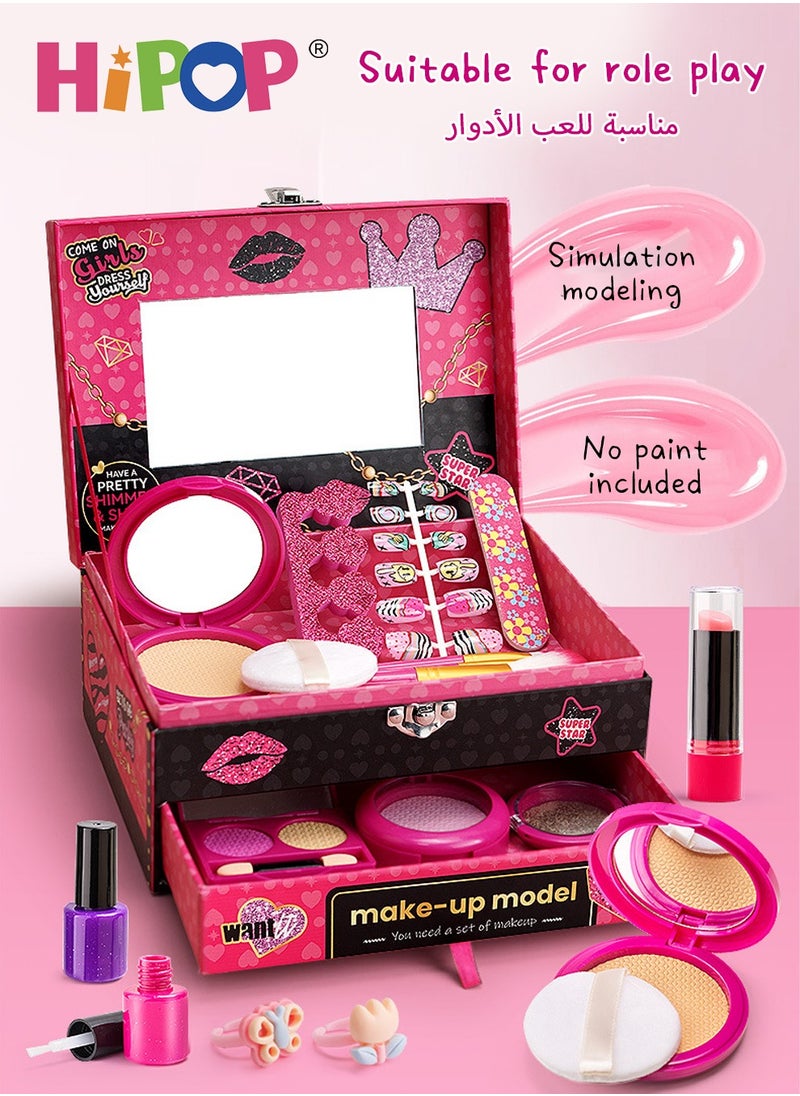 HIPOP - Makeup Set for Girl,Portable Cosmetics Toys with Washable and Nontoxic,Girls Pretend Play Gift - Image 1
