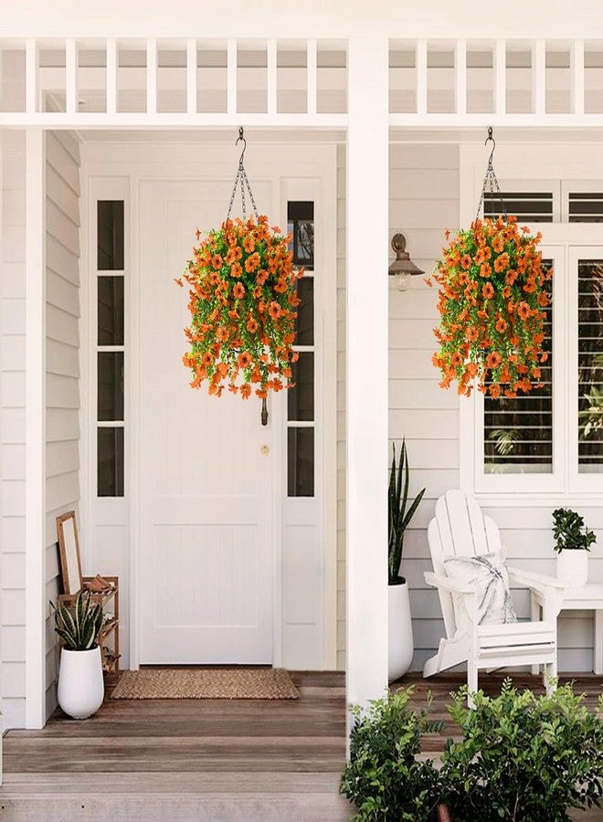 ZFProcess Artificial Hanging Flowers Plants for Outdoor Fall Decoration, 2PCS Faux Silk Daisy UV Resistant Look Real for Outside Home Indoor Planter Porch Window Yard Autumn Decor(Orange) - Image 5