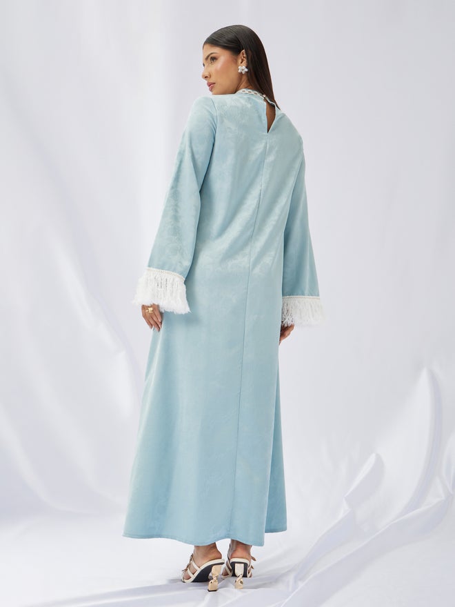 Styli Amirah Jacquard Stand Collared Jalabiya with Tassel Trim  - Image 5