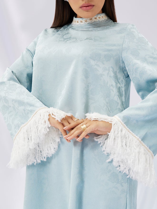 Styli Amirah Jacquard Stand Collared Jalabiya with Tassel Trim  - Image 4