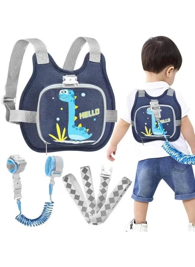 Toddler Harness Leash, Anti Lost Wrist Link, Cute Dinosaur Child Safety Rope, Foldable Child Leash Baby Walking Wristband Assistant Strap Belt Hold Baby Boys Girls Close While Walking (Blue) - Image 1