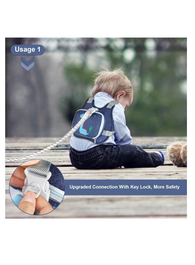 Toddler Harness Leash, Anti Lost Wrist Link, Cute Dinosaur Child Safety Rope, Foldable Child Leash Baby Walking Wristband Assistant Strap Belt Hold Baby Boys Girls Close While Walking (Blue) - Image 5