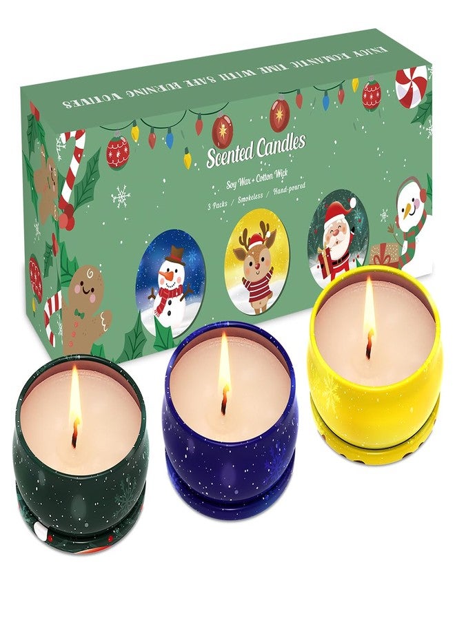 Aubinkenny 3 Pieces - Christmas Scented Candle Gift Set for Women - Bulk Merry Christmas Candles, Soy Wax Scented Candle Set, Small Cookie Jar Candle Jar with Lid for Home Bath Yoga Holiday Party Gifts - Image 1