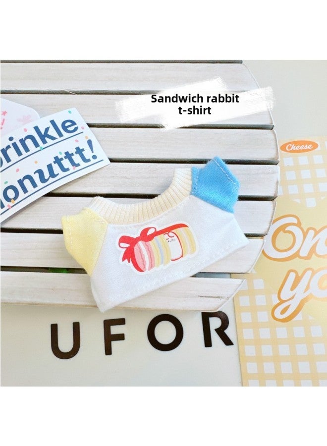 10cm Baby Clothes 15cm Cotton Doll First And Second Generation Labubu Dress Up Clothes Overalls Fisherman Hat T-Shirt-Specifications:10cm-Color:Sandwich Rabbit T-shirt  - Image 1