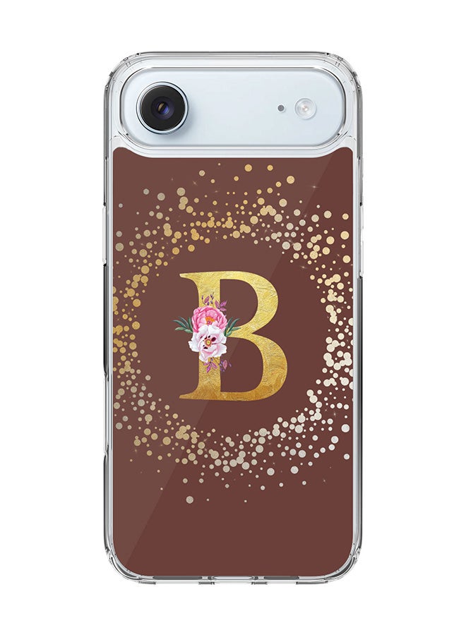 Stylizedd Classic Clear MagSafe Case for iPhone 17 Air , Hybrid Soft Case Flexible Edges Anti Drop TPU PC Gel Thin Transparent Cover [ Designed for iPhone 17 Air ] - Custom Monogram Initial Letter Floral Pattern Alphabet - B  (Brown )