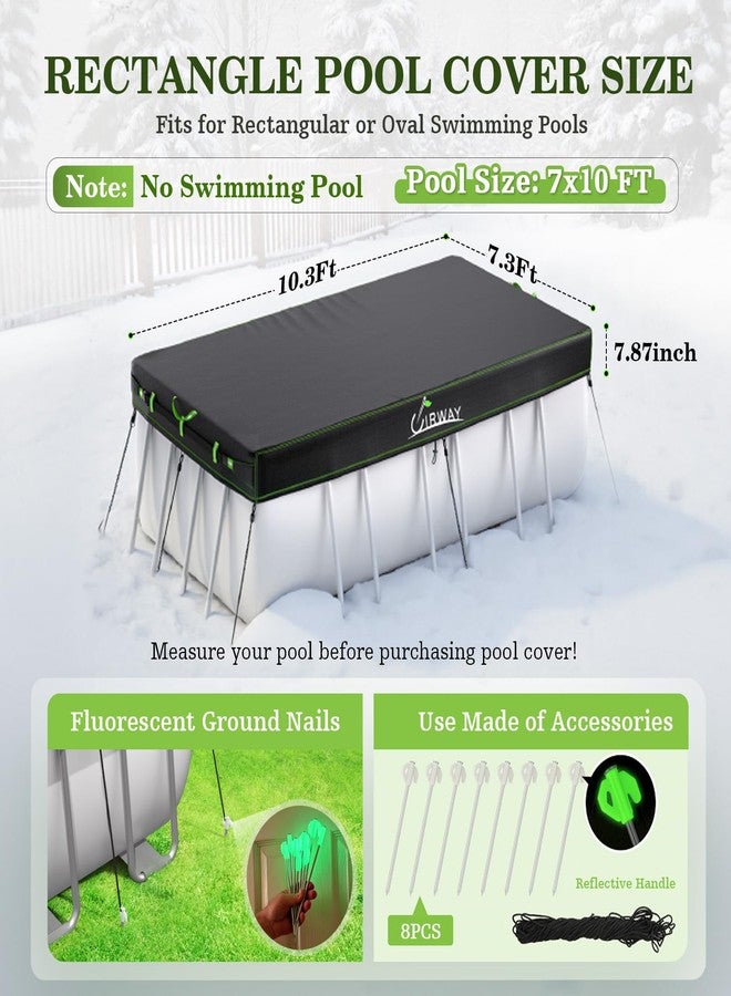UIRWAY 7x10 FT Rectangular Pool Cover with Reflective Strips for Above Ground Pool, Solar Cover Including Rope Tie and Luminous Ground Nails, Swimming Pool Cover for Rectangular or Oval Frame Pools - Image 2