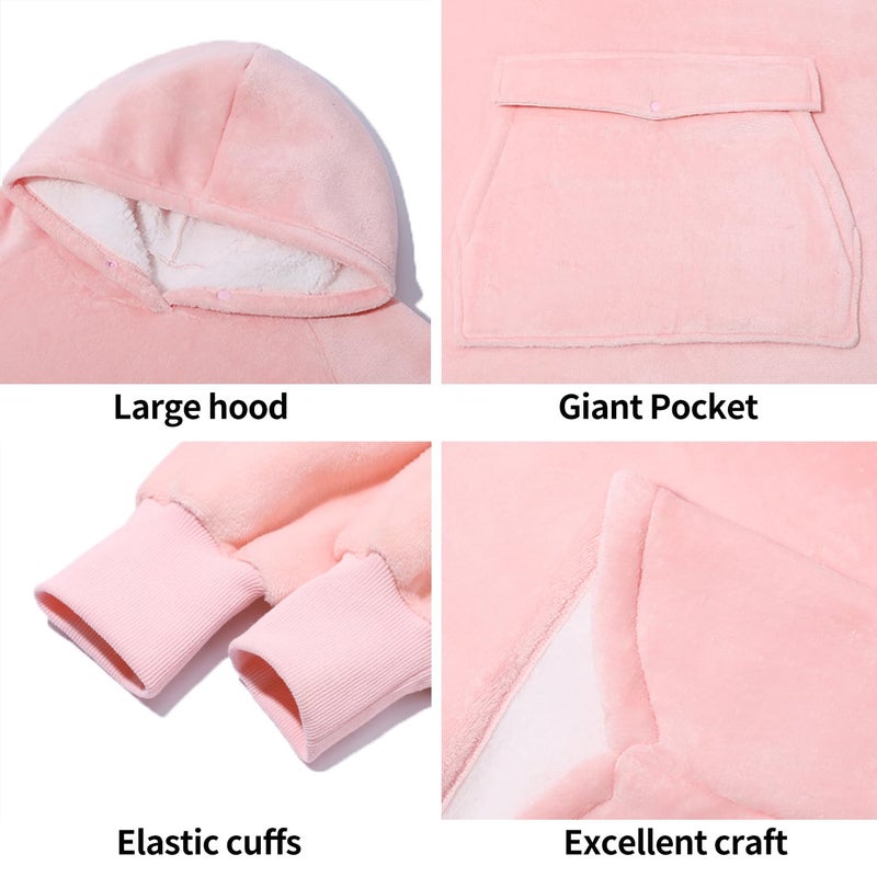 Krifey Wearable Blanket Hoodie, Oversized Sherpa Fleece Sweatshirt with Giant Pocket, Birthday Gifts for Women, Mom, Sister, Blush Quartz - Image 4