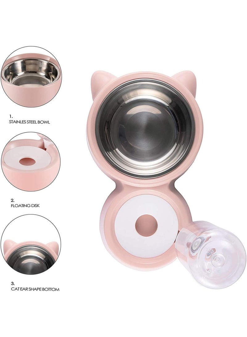 Double Cat Bowl, Cat Bowl with 2 Bowls, Feeders and Drinkers for Cats, for Pets 2-in-1 with Automatic Water Storage, Available for Cats - Image 3