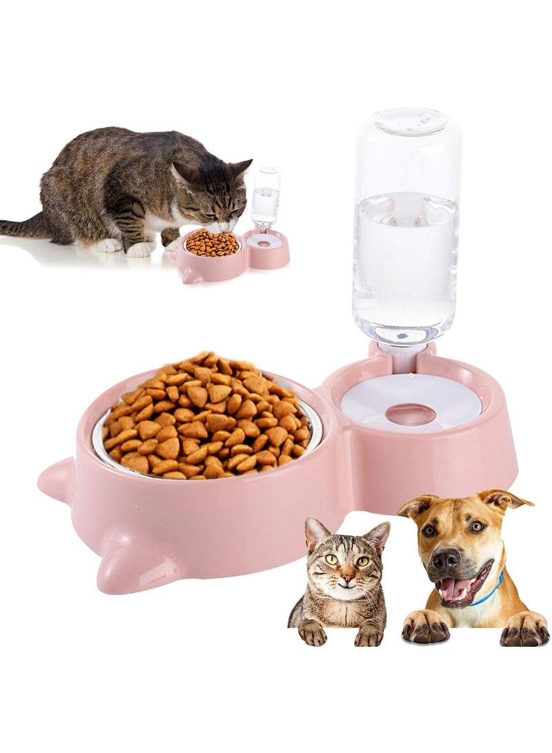 Double Cat Bowl, Cat Bowl with 2 Bowls, Feeders and Drinkers for Cats, for Pets 2-in-1 with Automatic Water Storage, Available for Cats - Image 1