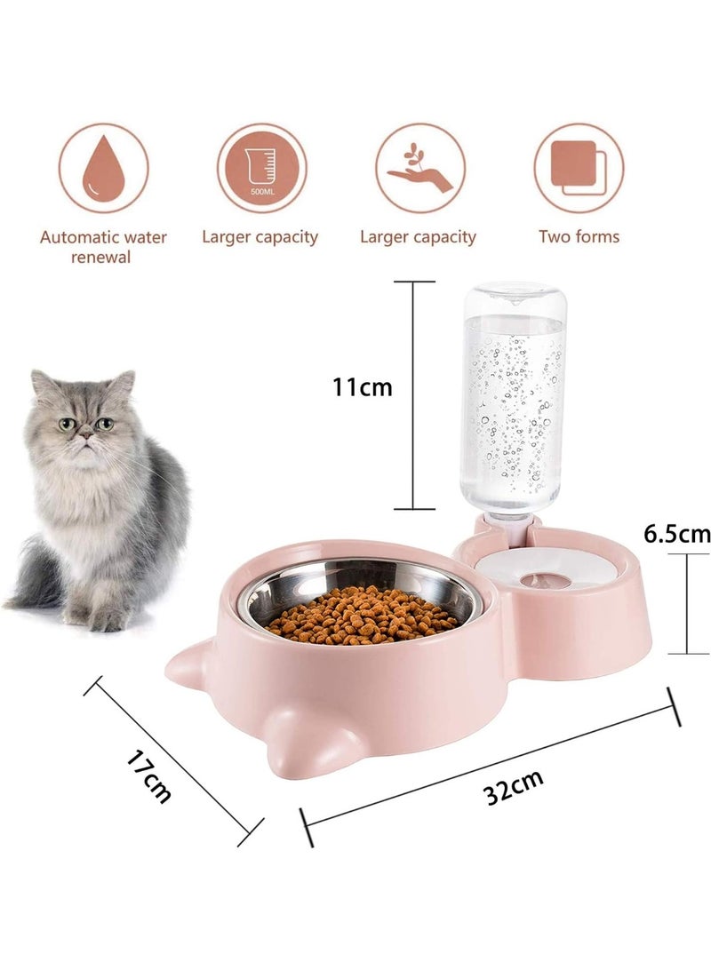 Double Cat Bowl, Cat Bowl with 2 Bowls, Feeders and Drinkers for Cats, for Pets 2-in-1 with Automatic Water Storage, Available for Cats - Image 2