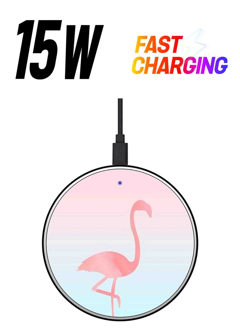 ثيودور شاحن لاسلكي سريع بقدرة 15 وات بطبعة طائر الفلامنجو الوردي منتج متعدد الألوان