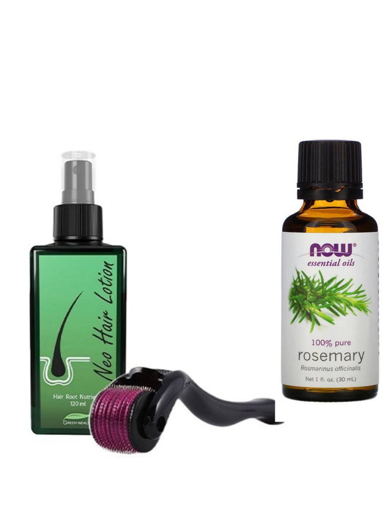 Rosemary oil with hair lotion for hair growth with a derma device