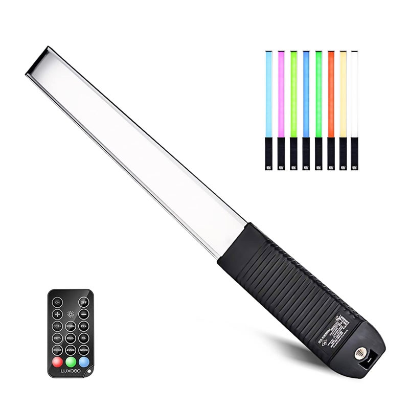 إضاءة تصوير محمولة LED RGB من LUXCEO عصا يدوية ضوء فيديو LED 1000 لومن CRI 95 قابلة للشحن عبر USB مع جهاز تحكم عن بعد حقيبة حمل درجة حرارة لون قابلة للتعديل 3000K6000K و 36 لونًا