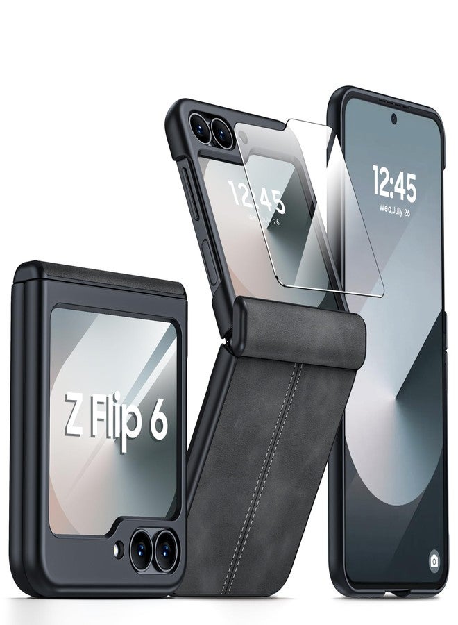 BSNRM for Samsung Galaxy Z Flip 6 Case/Z Flip 7 FE Case with Hinge Protection & Built-in Screen Protector, Ultra Thin Leather Shockproof Cover Phone Case for Galaxy Z Flip 6/Z Flip 7 FE-Black Gary - Image 1