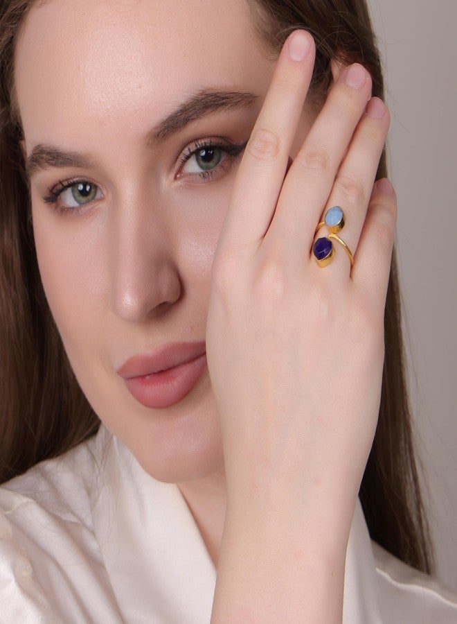 Dua Blue Jade & Blue Opal Round Heart Ring | Adjustable Gemstone Jewelry - Image 3